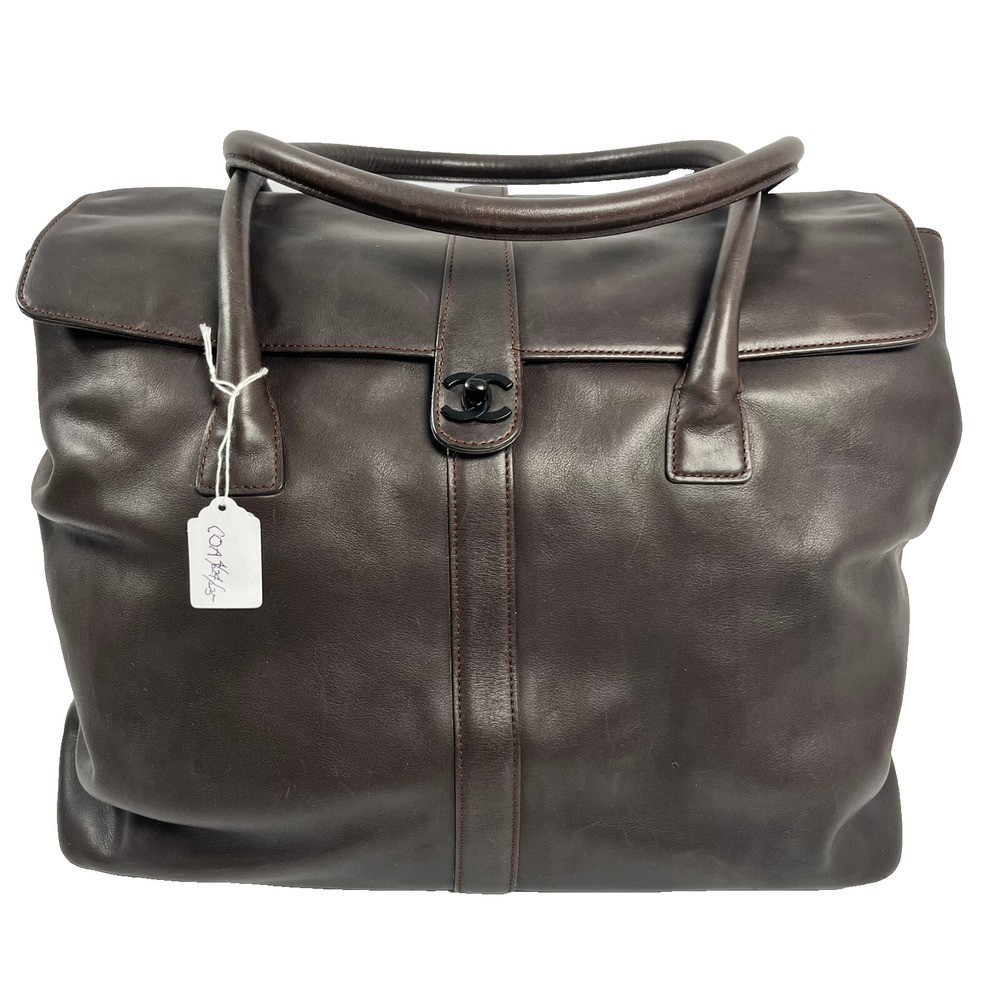 Chanel Travel Bag Dark Brown Lambskin Leather Vintage 1997-1999 w/COA